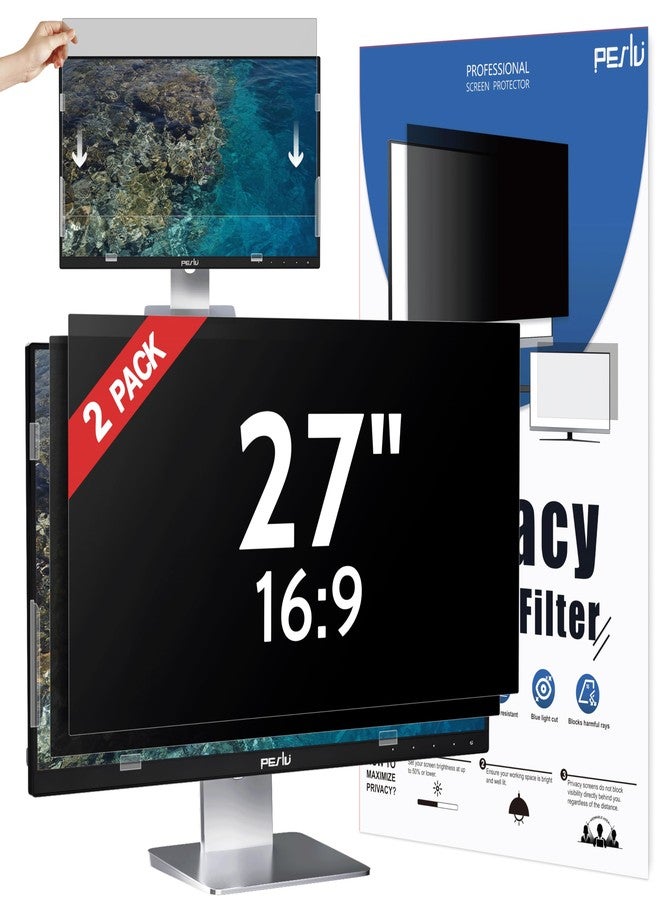 Peslv [2-Pack] 27 Inch Privacy Screen for Computer Monitor 16:9 Aspect Ratio, Eye Protection Anti Blue Light Glare Shield, 27inch Removable Black Blackout Anti Spy Desktop Security Private Filter - Image 1
